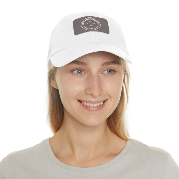 Leather Patch Dad Hat — Vintage Circular Logo "FUM" Cap - Fake it Until you Make It